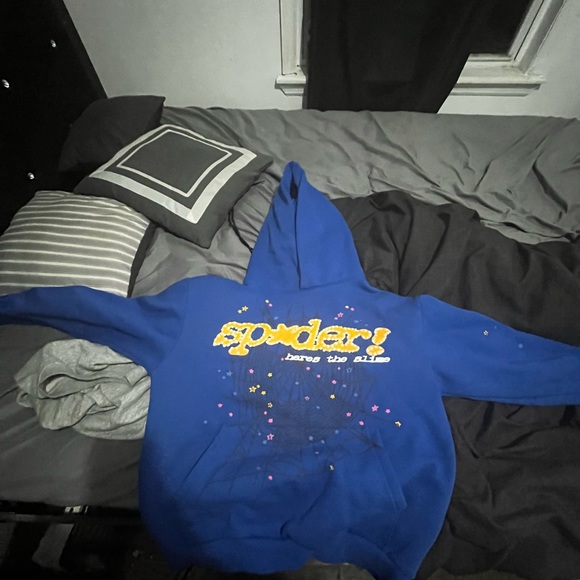Yellow and blue sp5der hoodie young thugs brand